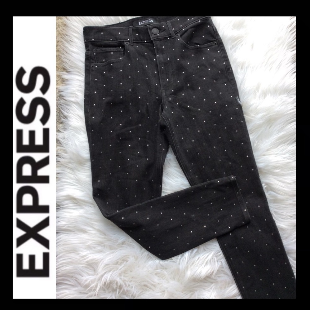 NWT Express High Rise Rhinestone Denim Legging - Picture 6 of 9